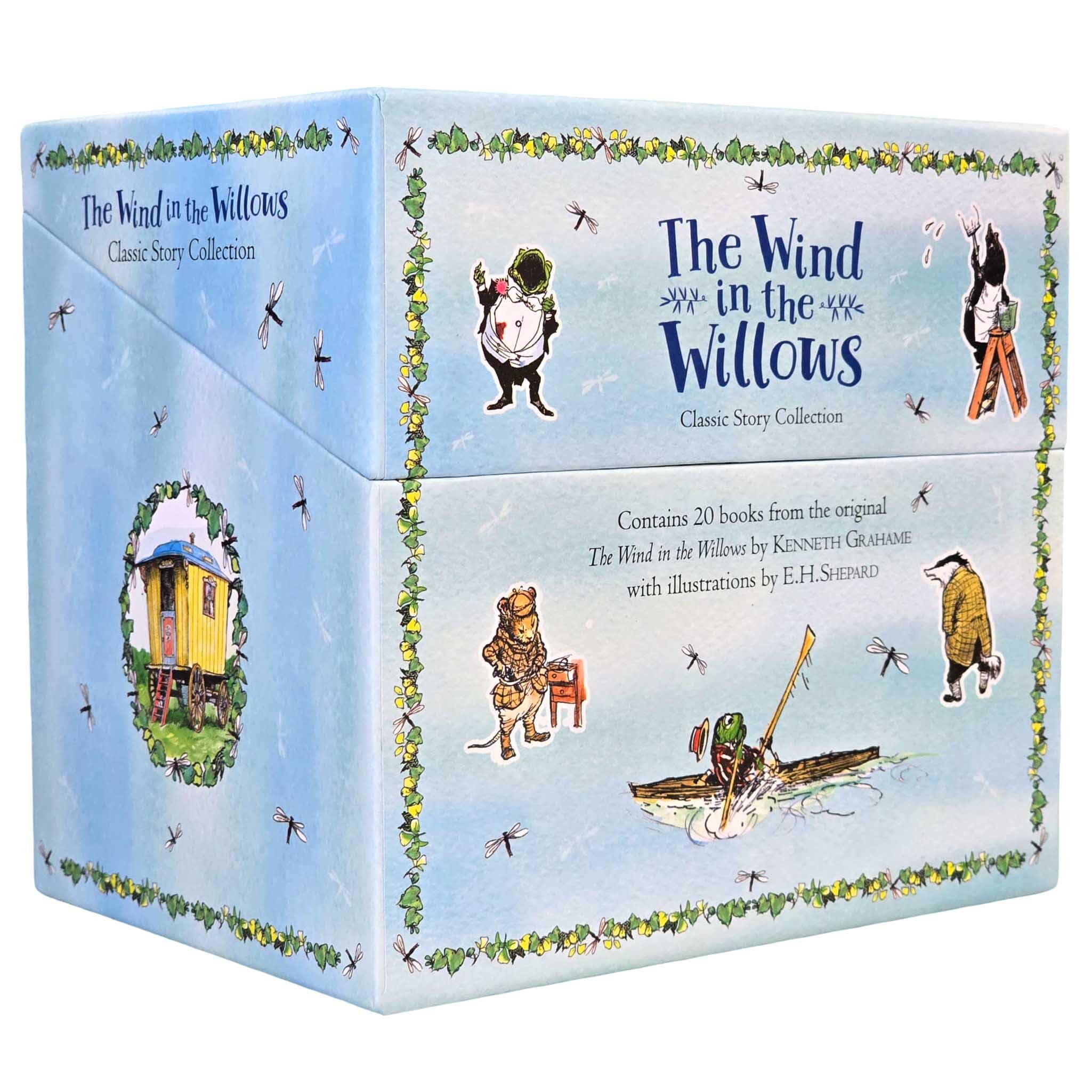 The Wind in the Willows 20-volume hardback story collection shown fanned out, displaying illustrated spines