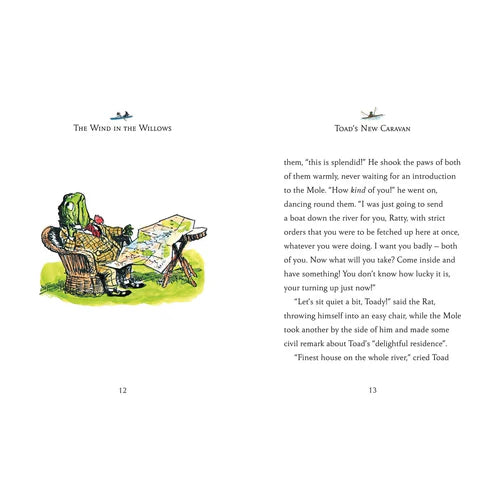 Inside page spread from The Wind in the Willows hardback collection showing illustrated storytelling