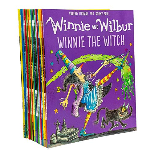 Close-up of an inside page spread from a Winnie and Wilbur paperback picture book, showing Korky Paul's illustrated artwork