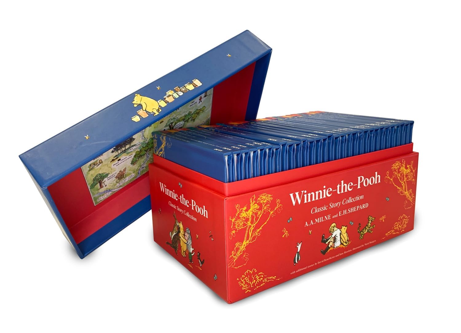 Front view of the Winnie-the-Pooh 30 book hardback collection box set by A. A. Milne with Dean branded packaging