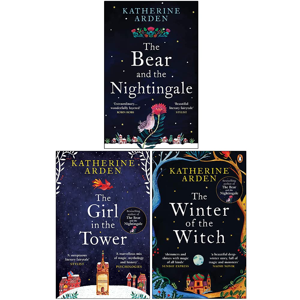 Front covers of the Winternight Trilogy 3-book paperback set by Katherine Arden, showing all three spines together.