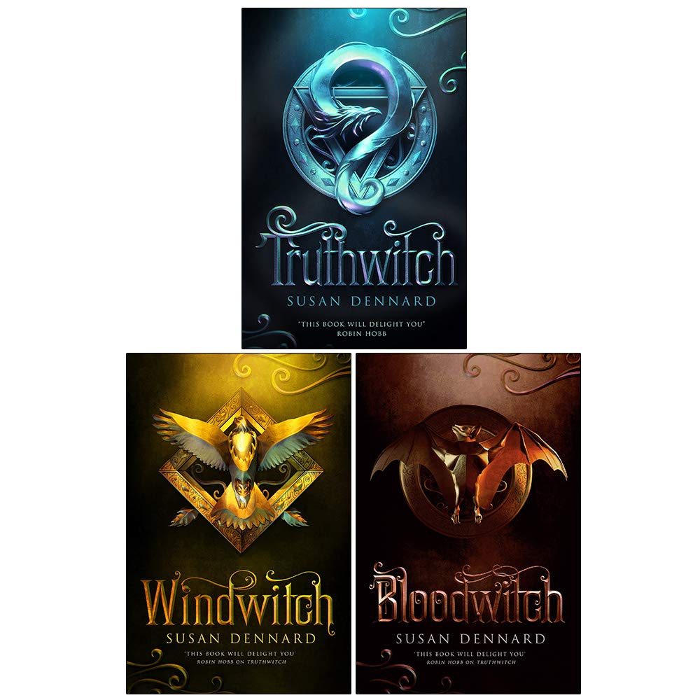 Close-up of the three Witchlands paperback covers side by side, showing intricate young adult fantasy artwork.