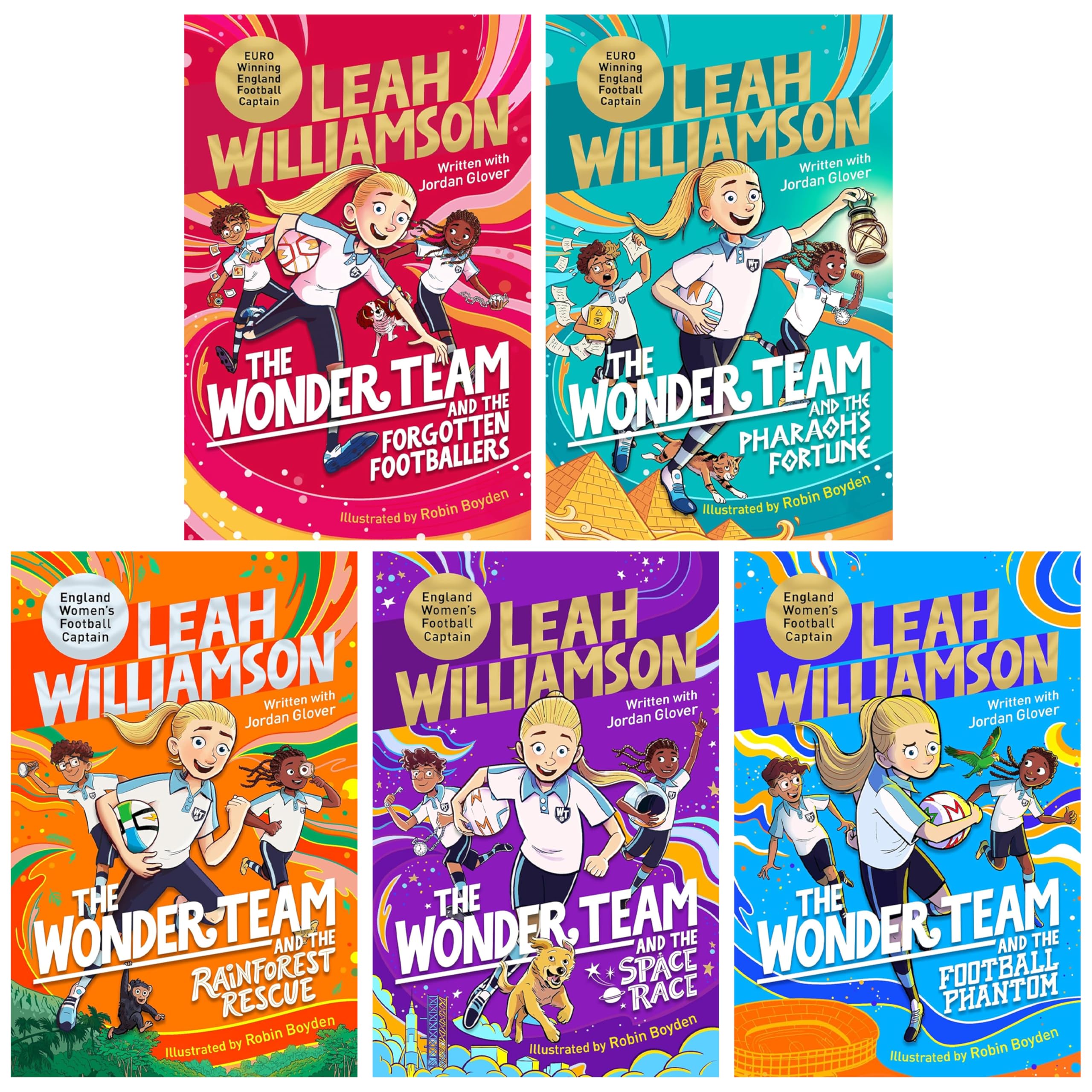 The Wonder Team Series by Leah Williamson and Jordan Glover, 5-book paperback collection set for ages 8-12, front cover artwork