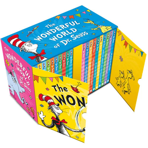 The Wonderful World of Dr. Seuss 20 book hardback box set packaging shown at an angle