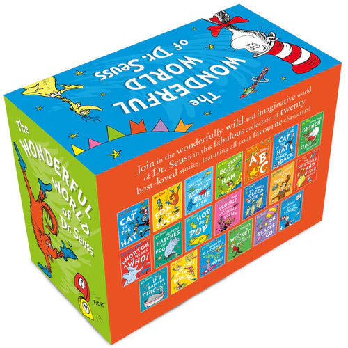 Side view of the Wonderful World of Dr. Seuss 20 books collection box showing spine details