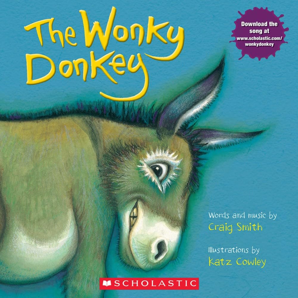 Close-up of The Grinny Granny Donkey, Wonky Donkey's Big Surprise, and Willbee the Bumblebee covers