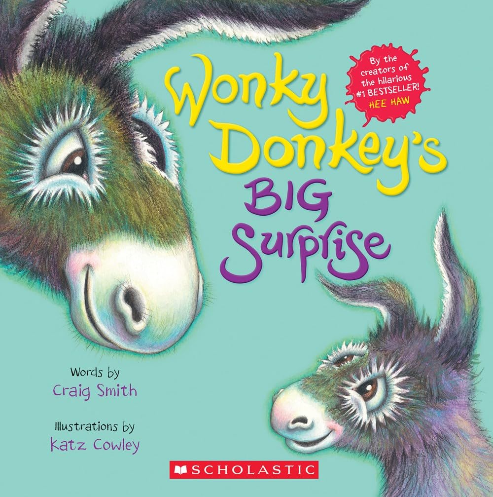 Sample inside page spread from The Wonky Donkey picture book showing illustrations and rhyming text