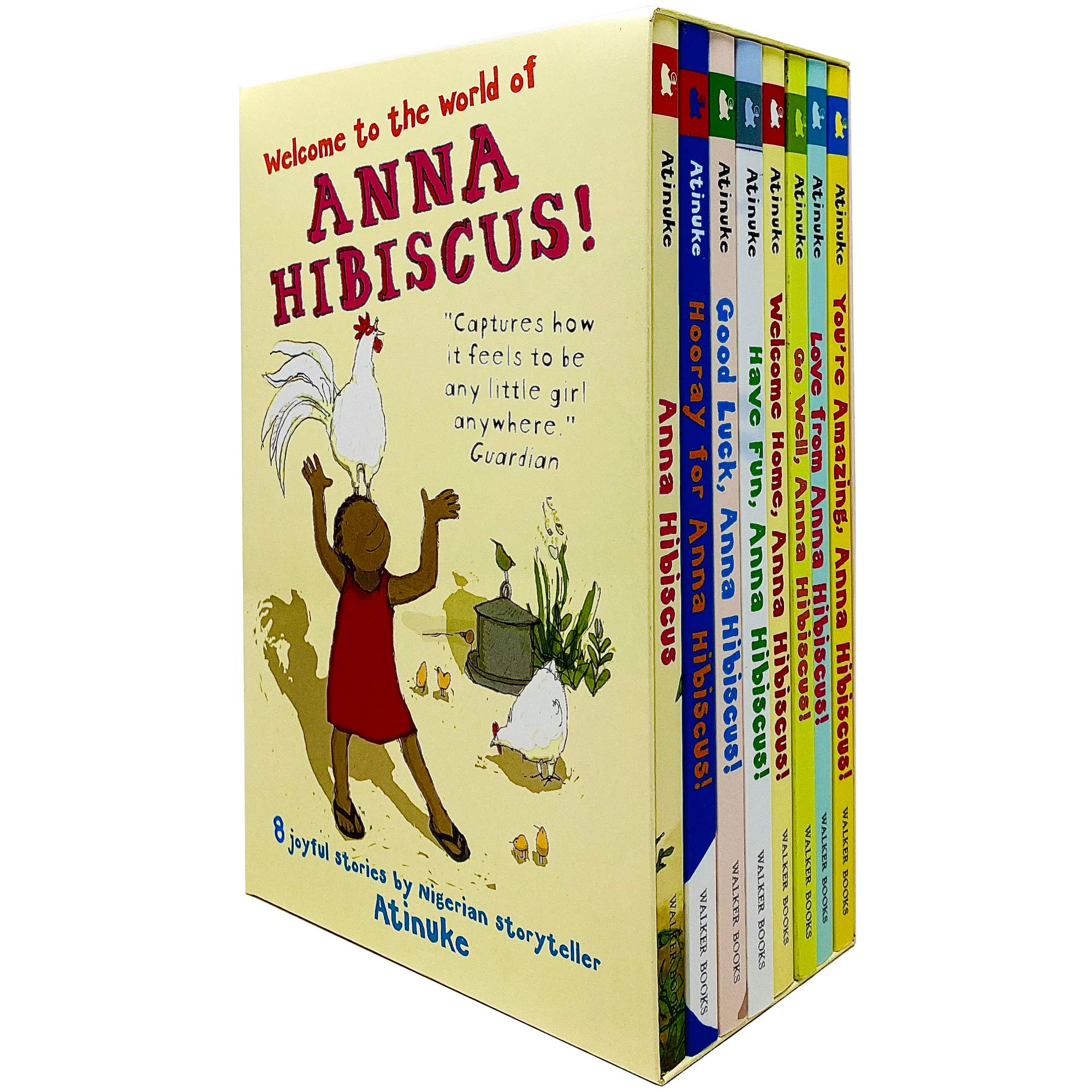 All 8 Anna Hibiscus paperback books by Atinuke fanned out, showing individual title covers in the collection set