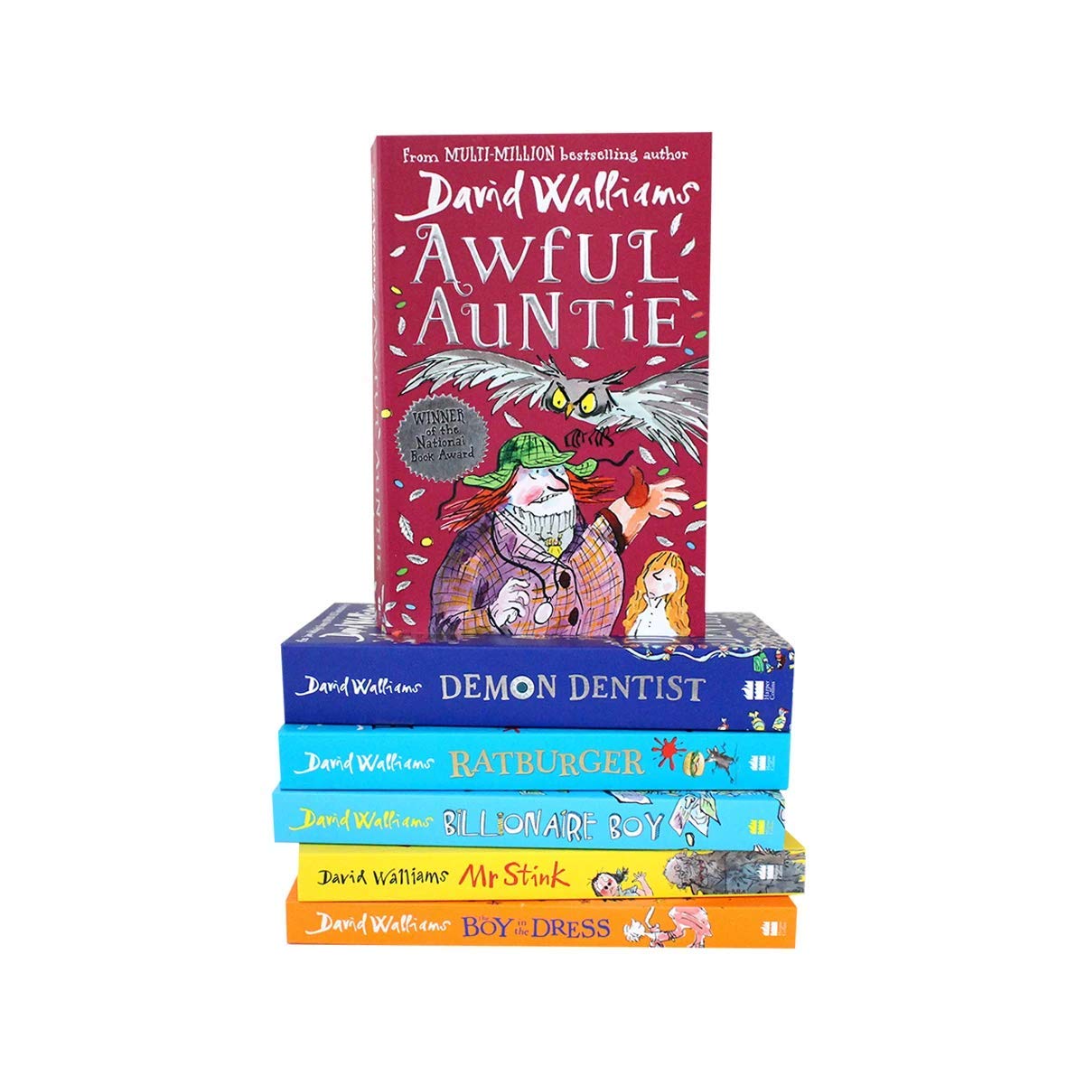 Back cover of The World of David Walliams 6 Books Collection Set with synopsis and age range details