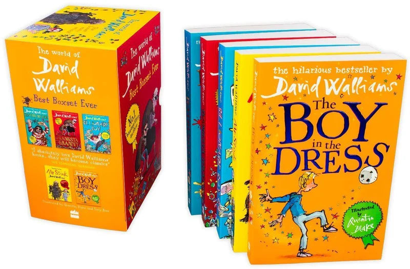Close-up of the paperback covers from The World of David Walliams 6 book set, including Gangsta Granny and Ratburger.