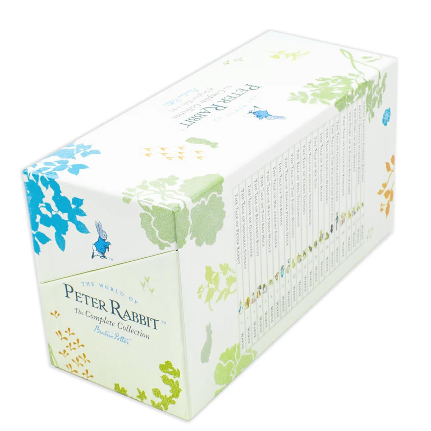 Stacked view of the Beatrix Potter 23-book hardback collection highlighting colorful spine artwork.
