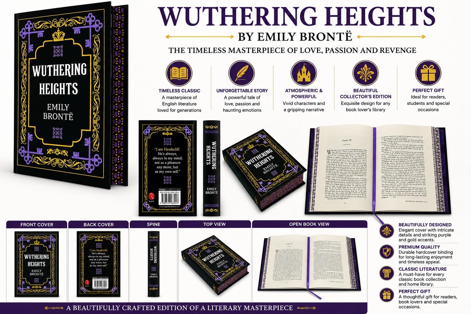 Wuthering Heights hardcover edition back cover showing book description
