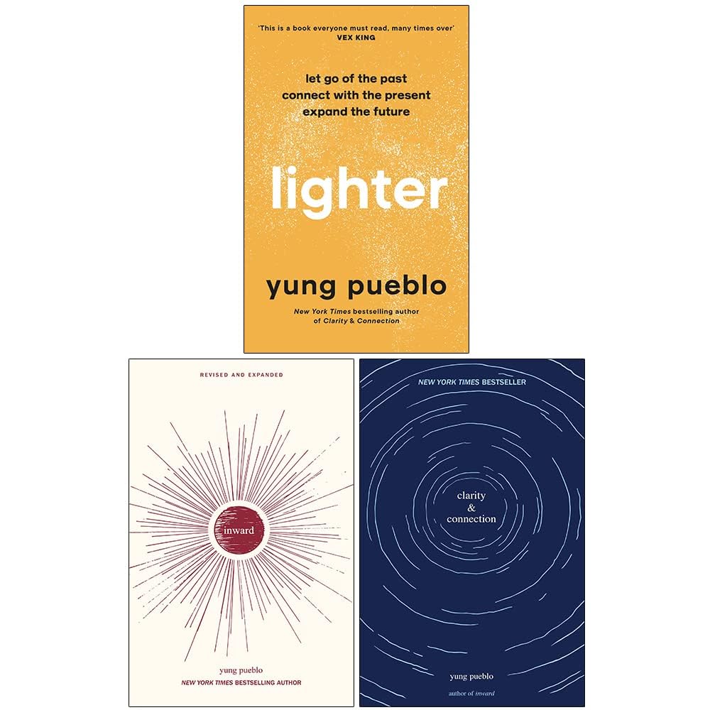 Yung Pueblo 3 Books Collection Set paperback front covers featuring Inward, Clarity & Connection, and Lighter