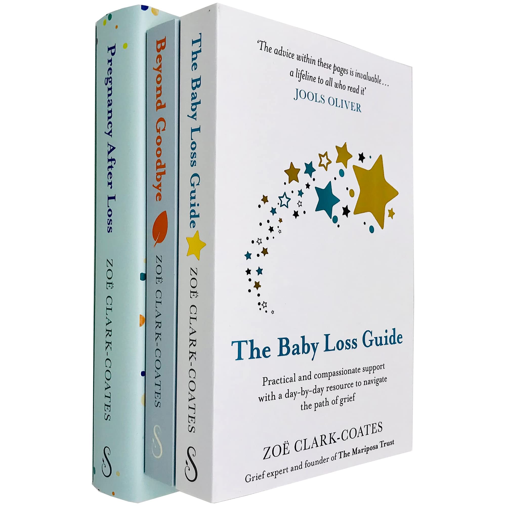 All three books in the Zoe Clark-Coates grief support collection fanned out showing paperback and hardcover editions